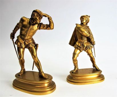 null Emile GUILEMIN (1841-1907). 
"Les duellistes"
Deux groupes en bronze doré, signés...