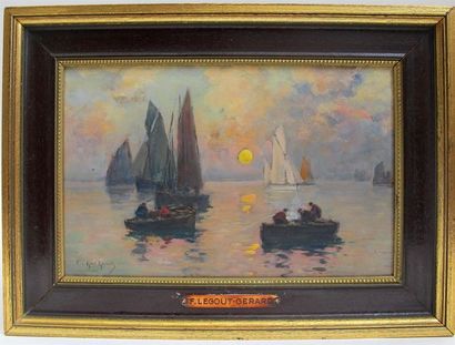 null Fernand LEGOUT-GERARD (1856-1924)
Retour de pêche au soleil couchant 
Huile...