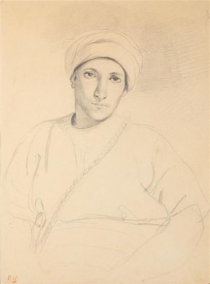 null Eugène DELACROIX (1798-1863). 
Portrait de jeune maure. 
Crayon et estompe sur...