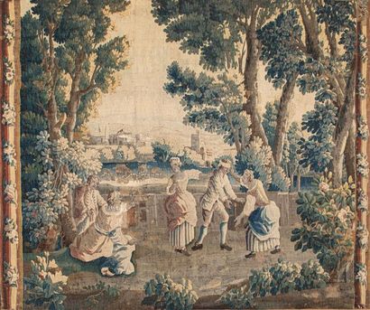 null Panneau de tapisserie d'Aubusson, fin XVIIIe siècle, en soie et laine à décor...