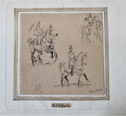 null EDOUARD DETAILLE (1848-1912)
Trois études de cavaliers et chevaux
Crayons et...