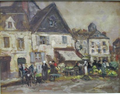 null Fernand MAILLAUD (1862-1948)
Scène de marché dans un village.
Huile sur bois,...