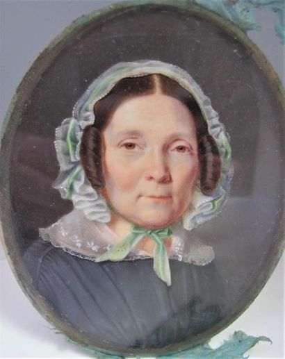 null ECOLE FRANCAISE du XIXe siècle. 
Femme au bonnet de dentelle, portrait de Madeleine...