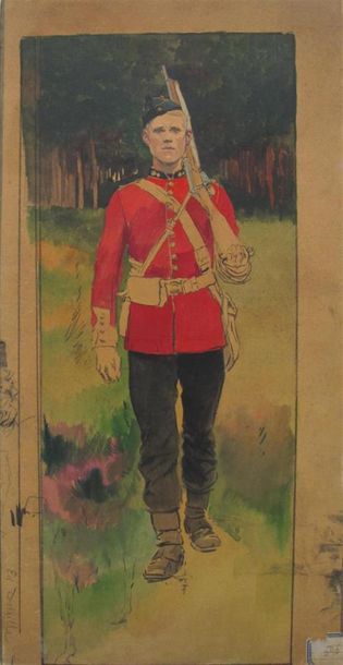 null EDOUARD DETAILLE (1848-1912)
Soldat anglais.
Gouache sur papier sur carton non...