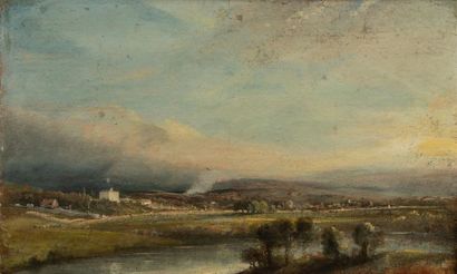null Léon VILLEVIELLE (1826-1863)
Paysage. 
Huile sur panneau
28 x 45 cm
Provenance...
