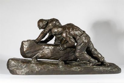 null Victor DEMANET (1895-1964)
Les carriers
Groupe en bronze à patine brun foncé,...