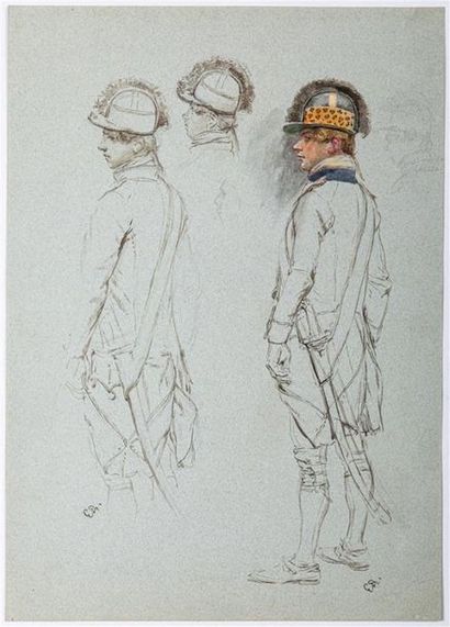 null EDOUARD DETAILLE (1848-1912)
Deux études de soldats :
Soldat en pied infantrie...