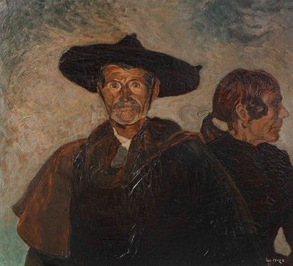 null PENZA, Ecole espagnole (XXe)
Portrait d'homme au chapeau et femme de profil.
Huile...
