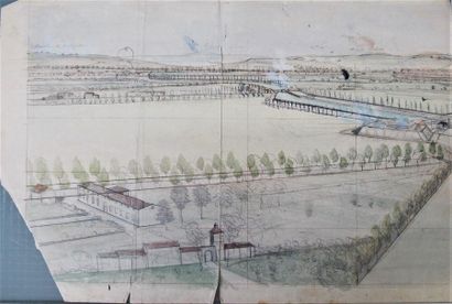 null Ecole française du XIXe siècle
Cinq panoramas, crayon plume et aquarelle 
Boulogne...