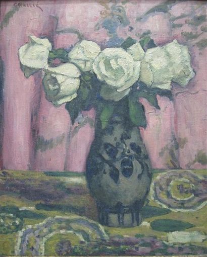 null Jean Laurent CHALLIE (1880-1943)
Le bouquet de roses blanches 
Huile sur toile...