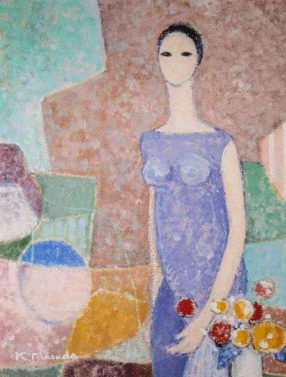 Kimyo MAKUSA (1946).
Femme en bleu au bouquet
Pastel...