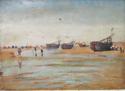 null Arsène CHABANIAN (1864-1949)
Paysage animé, bord de mer à marée basse.
Huile...
