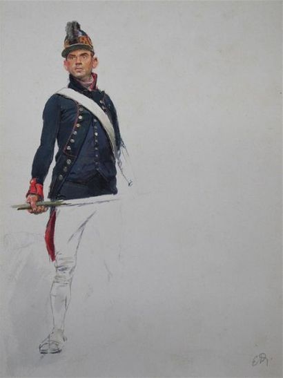 null EDOUARD DETAILLE (1848-1912)
Deux études de soldat
Cuirassier bavarois en pied...