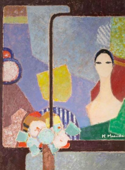 null Kimyo MASUDA (1946).
Femme aux fleurs.
Pastel sur papier, signé en bas à droite
40...