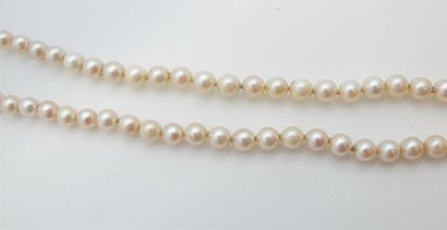 null Choker cultured pearl necklace, yellow gold sliding clasp and safety eight adorned...