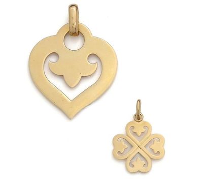 null O.J PERRIN
Two heart and clover pendants in 750°/°°° yellow gold.
Length: 4.5...