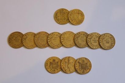 null FRANCE 
13 monnaies de 20 francs or 
Louis XVIII tête nue 1818 (2) ; Napoléon...