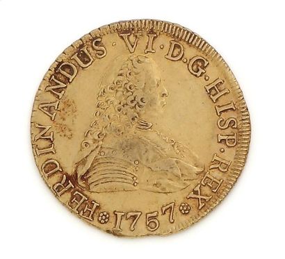 null CHILIE
Une monnaie de 8 escudos or, Ferdinand VI d'Espagne
FERDINANDUS VI D.G...