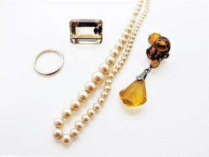 null Package including: 
Rectangular shaped citrine with cut sides, weighing 29.73...