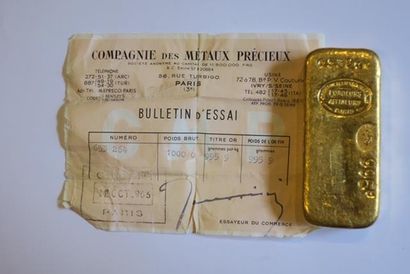 null Lingot d'or avec son bulletin d'essai de la " Compagnie des Métaux Précieux...