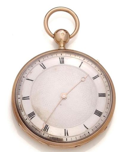 null 18k yellow gold pocket watch with guilloché steel dial with Roman numerals,...