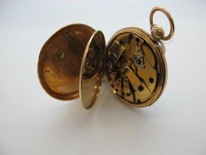 null 18k yellow gold pocket watch, white enamelled dial with Arabic numeral indexes....