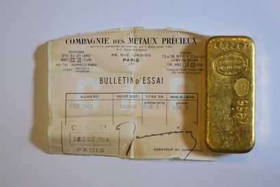 null Lingot d'or avec son bulletin d'essai de la " Compagnie des Métaux Précieux...