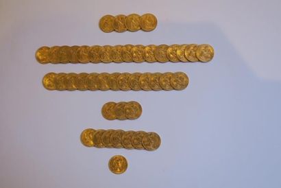 null FRANCE 
44 pièces de 20 francs or au coq
1899, 1901, 1906, 1908, 1909 (14),...