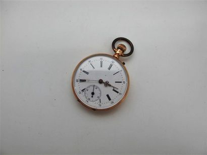 null 18k yellow gold pocket watch, white enamelled dial with Roman and Arabic numeral...
