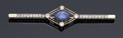null 750°/°°° white gold bar brooch set with diamond roses in line and a sapphire...