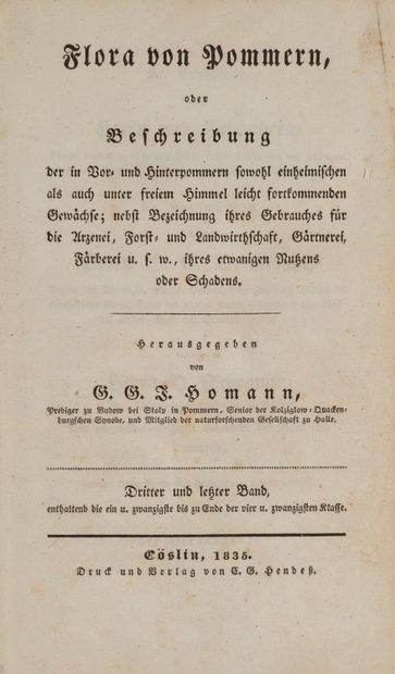 Homann (Hg.), Georg Gotthilf Jacob Flora von Pommern, oder Beschreibung der in Vor-... Gazette Drouot