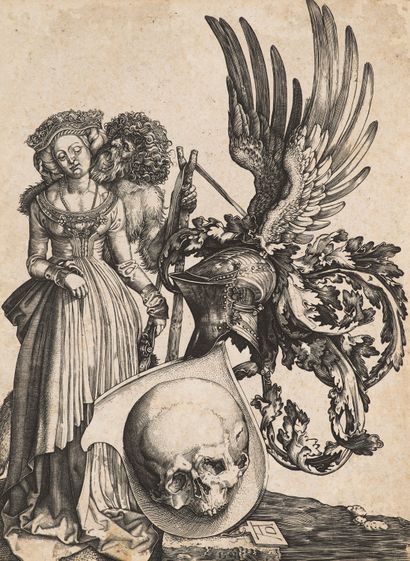 Wierix, Hieronymus Das Wappen mit dem Totenkopf. 1570 - 1618. Kupferstich auf Velin,... Gazette Drouot