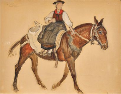 BIÉLER, ERNEST ­ Trachtenfrau im Damensitz zu Pferd. BIÉLER, ERNEST (Rolle 1863 -... Gazette Drouot