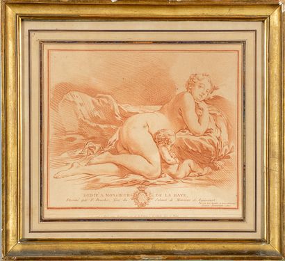 François BOUCHER (d'après) : Vénus et Amour. Gravure à la manière de la sanguine.... Gazette Drouot