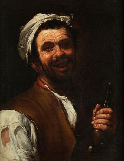 JUSEPE DE RIBERA, 1588 JÁTIVA, VALENCIA - 1652 NEAPEL, ZUG NEAPOLITANER MIT WEINFLASCHE
Öl... Gazette Drouot