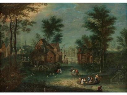 Joseph van Bredael, 1688 Antwerpen – 1739 Paris CANAL DU VILLAGE AVEC BATEAUX
Huile... Gazette Drouot