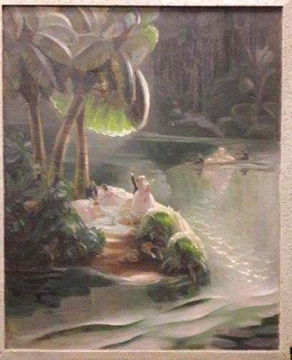 null Germaine BERNARD (XIXème-XXème)

Déjeuner au bord d'un fleuve exotique. 1938.

Huile...