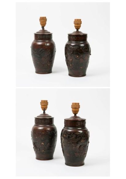 null CHINE, début du XXème siècle

Paire de vases en laiton patiné à décor de martin-pêcheur,...