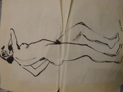 Jean PAGES (1903-2002) Nu féminin debout.
Encre sur papier fin. 
Cachet Jean Pagès...