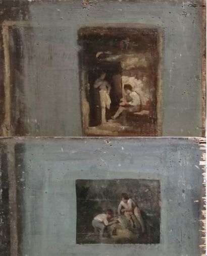 Ecole du XIXème siècle 

Deux enfants dans un intérieur ou au-dessus d'un terrier.

Huile...