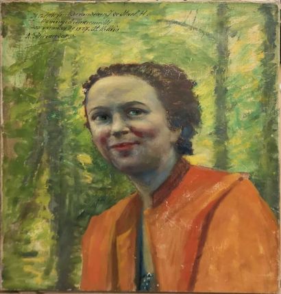 Ecole du XXème siècle 

Portrait de femme (Colette Durandeau) en buste au chemisier...