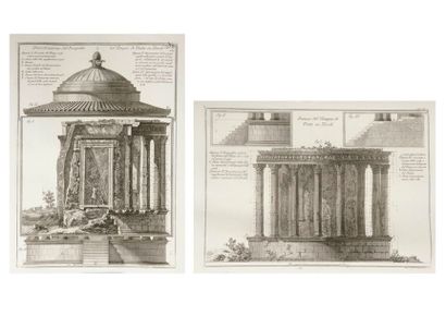D'après PIRANÈSE (1720 - 1778) 
Relevés architecturaux du temple de Vesta à Tivoli.
Cinq...