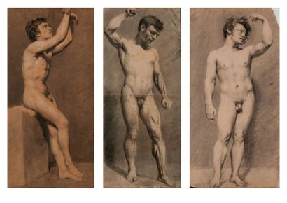 Antonin MOINE (1796-1849) 

Trois Académies d'hommes. 

Fusain, crayon et rehauts...