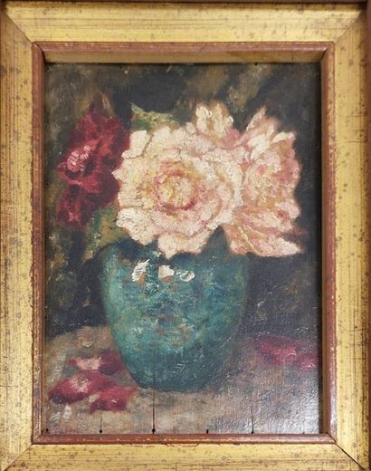 ECOLE FRANCAISE DE LA SECONDE MOITIE DU XIXème siècle 

Vase de roses. 1871.

Huile...