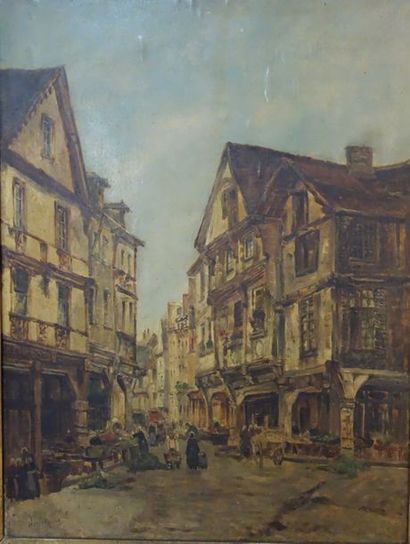 GUSTAVE WALCKIERS (1831-1891) 

La place du marché à Rouen. 

Huile sur panneau....