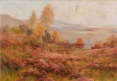 Édouard PAÏL (1851-1916) 

Paysage de bruyère rose, animée d'un troupeau de moutons,...