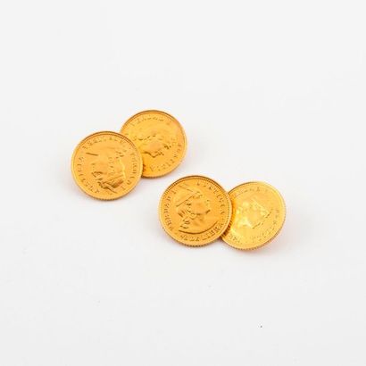 null Paire de boutons de manchette en or jaune (750) retenant quatre pièces de 1/5...