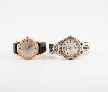 null Deux montres bracelets d'homme :

- une d'ESKA 

Boîtier rond en métal doré....