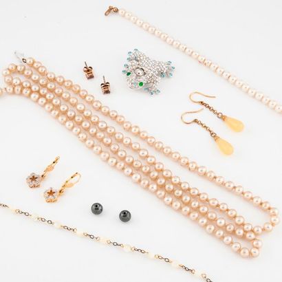 null Lot de bijoux fantaisie comprenant : 

- Un bracelet de perles blanches fantaisie.

Fermoir...