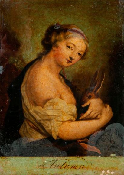 D'après Rosalba CARRIERA (1675-1757) 

Autumn. 

Gravure réhaussée collée sous verre....